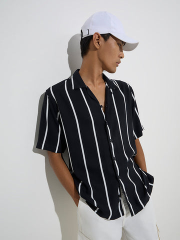 Nuon Black Striped Relaxed-Fit Shirt