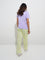 Wunderlove Green Striped High-Rise Cotton Lounge Pants