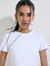 Nuon White Solid Cotton-Blend T-Shirt