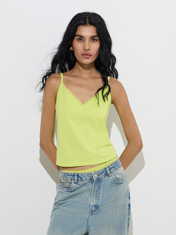 Superstar Lime Cotton-Blend Camisoles - Pack of 2