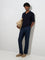Ascot Navy Self-Striped Relaxed-Fit Polo T-Shirt