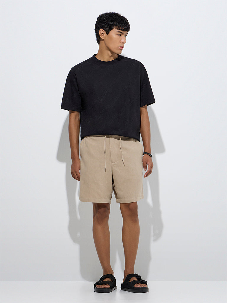 ETA Taupe Relaxed-Fit Mid-Rise Cotton-Blend Shorts