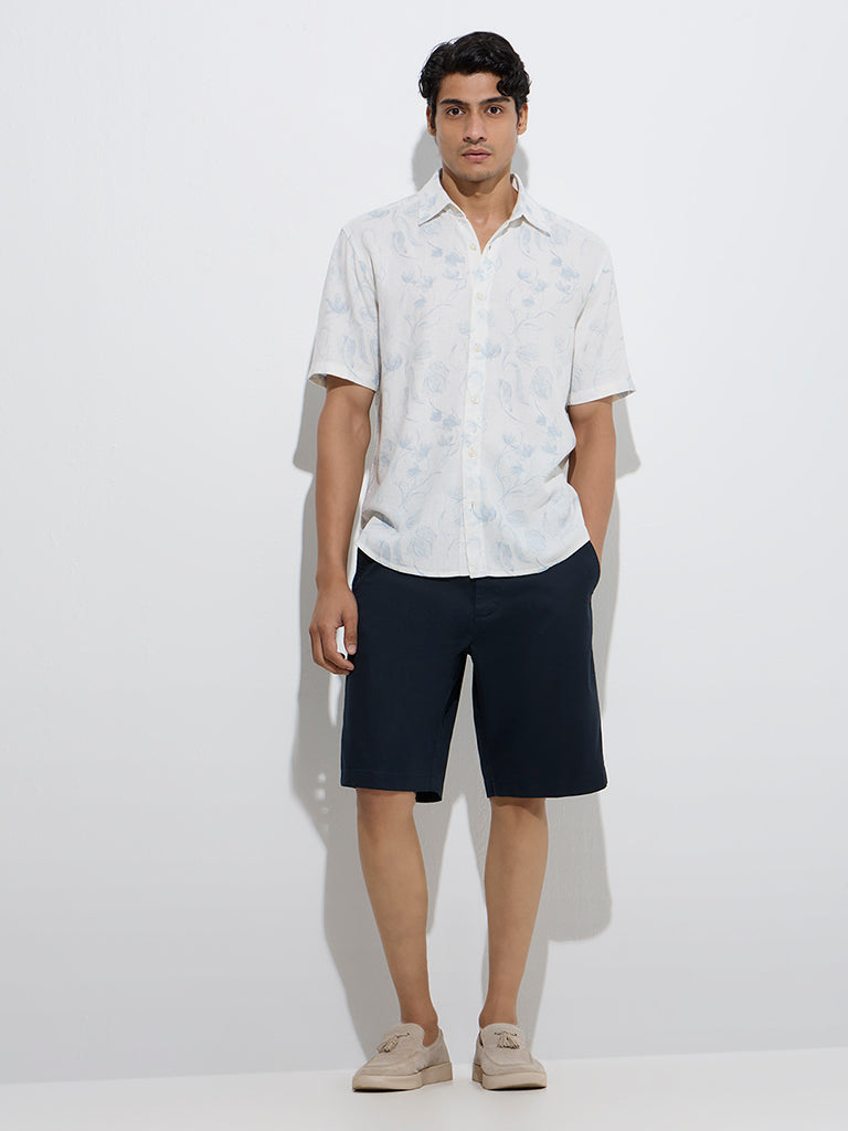 Ascot Off-White Floral Pattern Relaxed-Fit Shirt