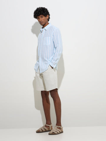WES Casuals Blue Striped Relaxed-Fit Cotton Shirt