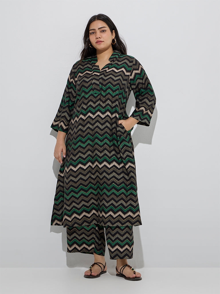 Diza Black Chevron Design A-Line Kurta