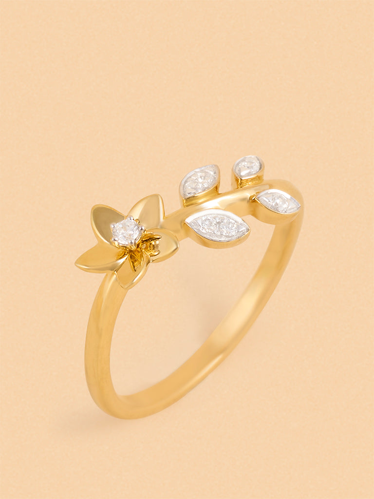 Gold Floral Solitaire Ring