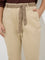 Gia Beige Solid High-Rise Cotton-Blend Trousers with Belt
