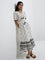 Bombay Paisley White Floral Design Cotton Tiered Dress