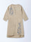 Diza Beige Botanical Embroidered Cotton Straight Kurta
