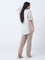 Gia Beige Solid High-Rise Cotton-Blend Pants with Belt