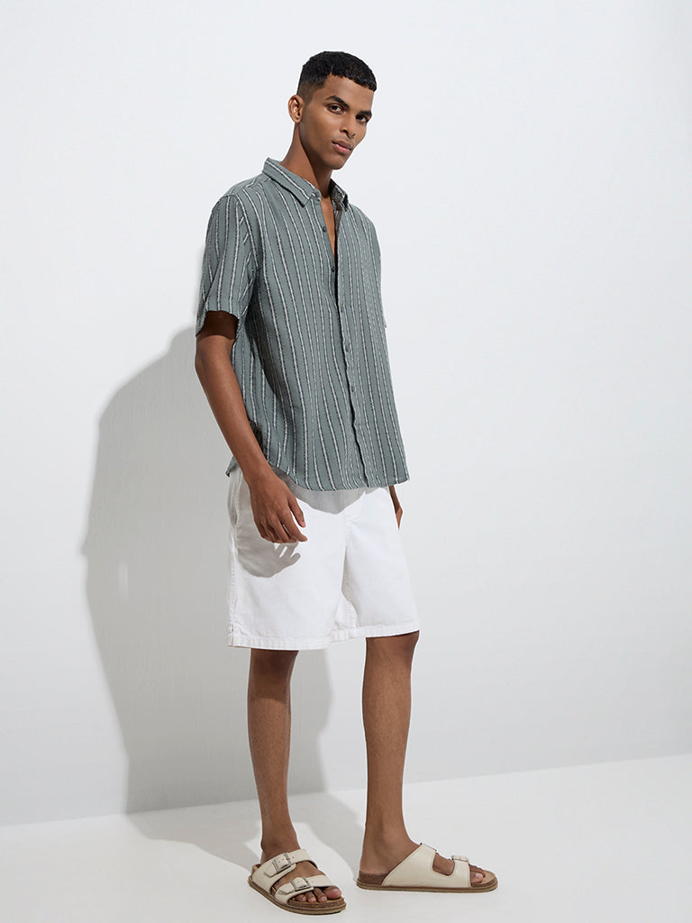 ETA Sage Stripe Printed Relaxed-Fit Cotton Shirt