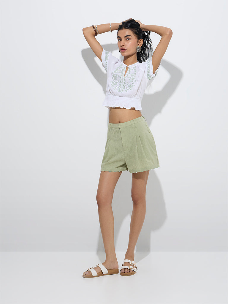 Bombay Paisley White Embroidered Cotton Top