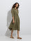 Bombay Paisley Olive Schiffli Design Cotton Shirt Dress