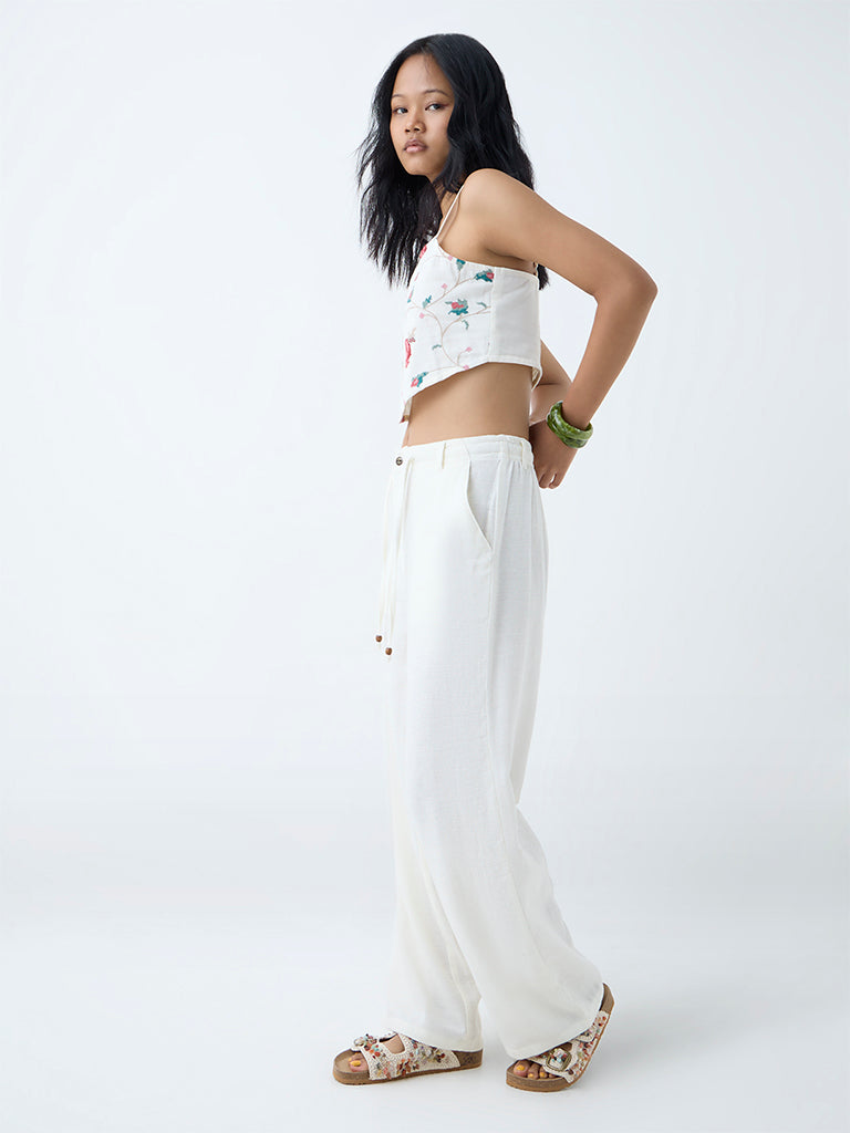 Bombay Paisley Off-White Cotton-Blend Pants