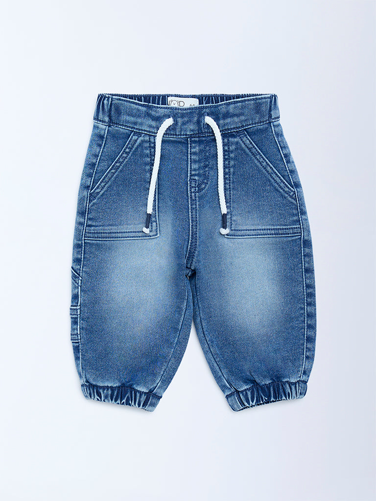 HOP Baby Blue Mid-Rise Denim Joggers