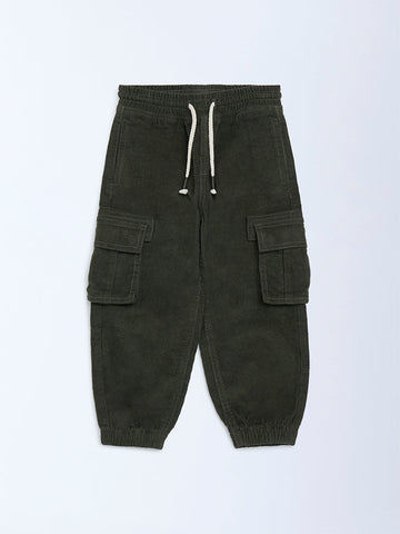 HOP Kids Olive Mid-Rise Corduroy Joggers