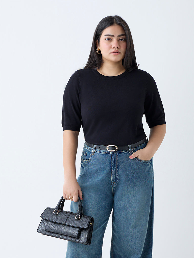 Gia Black Solid T-Shirt