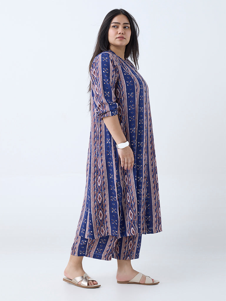 Diza Indigo Striped A-Line Kurta