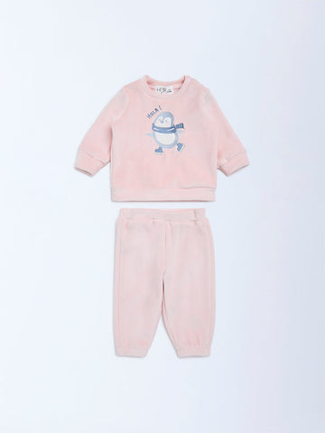 HOP Baby Pink Embroidered Sweatshirt and Pants Set