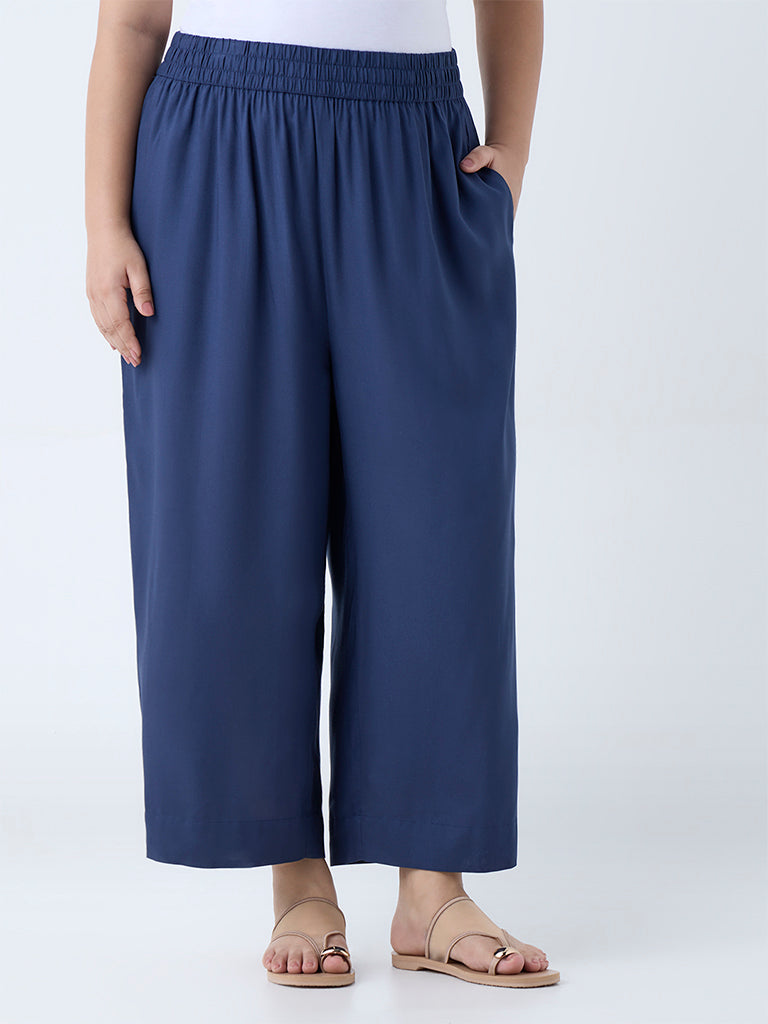 Diza Navy Solid Ethnic Pants