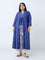 Diza Dark Blue Floral Embroidered A-Line Kurta