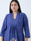 Diza Dark Blue Floral Embroidered A-Line Kurta