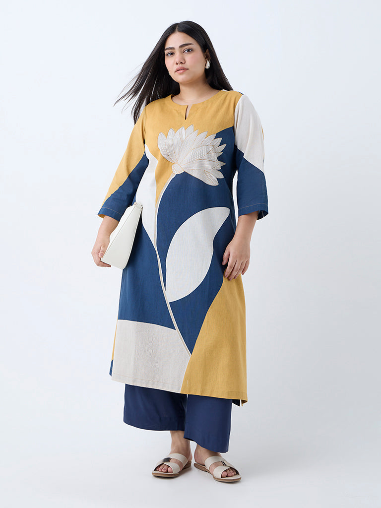 Diza Multicolour Floral Cotton-Blend A-Line Kurta