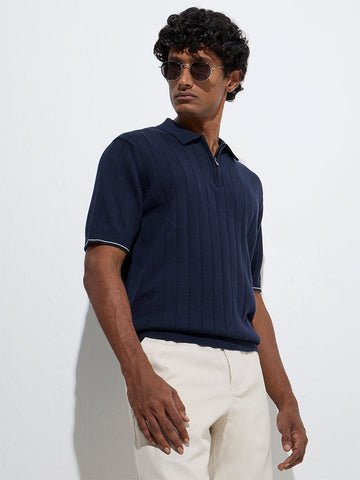 Ascot Navy Relaxed-Fit Quarter-Zip Polo T-Shirt