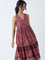 Bombay Paisley Maroon Floral Pattern Cotton Tiered Dress