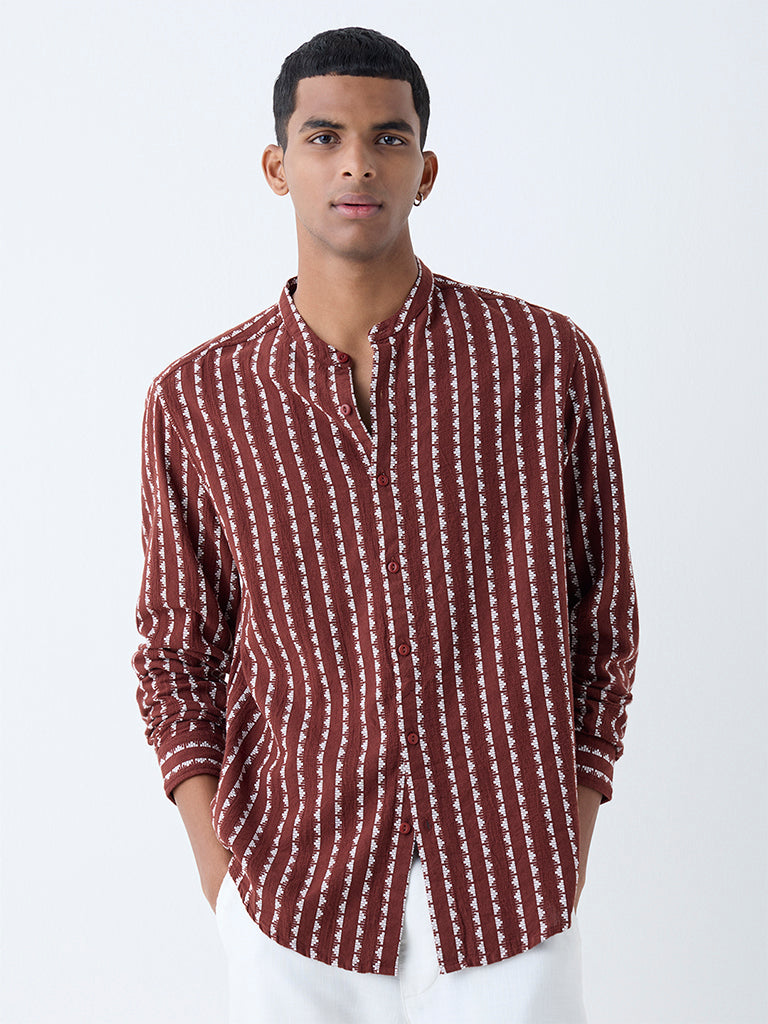 ETA Brown Embroidered Resort-Fit Cotton Shirt