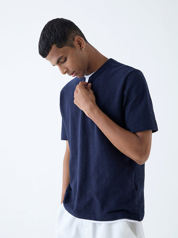 ETA Navy Solid Relaxed-Fit Cotton T-Shirt