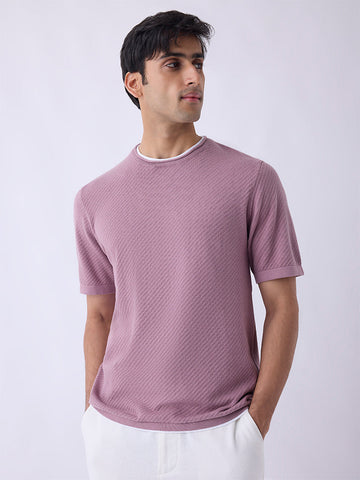 ETA Dusty Pink Woven-Textured Relaxed-Fit Cotton T-Shirt