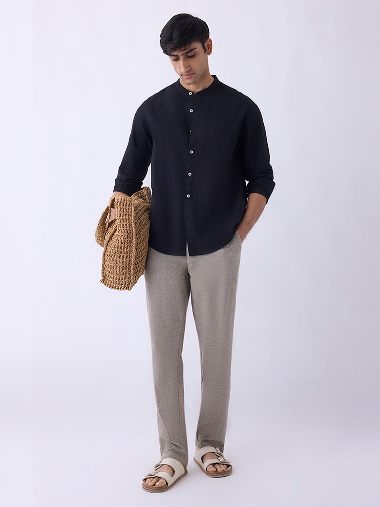 ETA Taupe Solid Relaxed-Fit Mid-Rise Pants