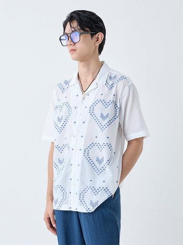ETA White Printed Relaxed-Fit Cotton Shirt