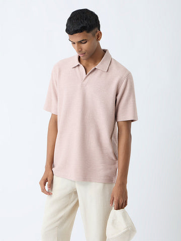 ETA Dusty Pink Textured Relaxed-Fit Cotton-Blend T-Shirt