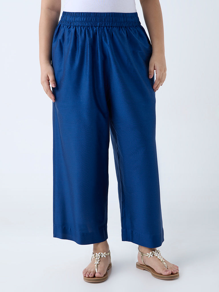 Diza Blue Solid Ethnic Pants