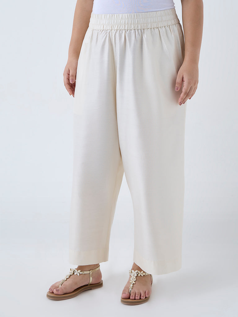 Diza Off-White Solid Ethnic Pants
