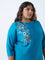 Diza Teal Floral Embroidered A-Line Kurta
