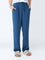 ETA Teal Crinkle-Textured Relaxed-Fit Mid-Rise Cotton-Blend Pants