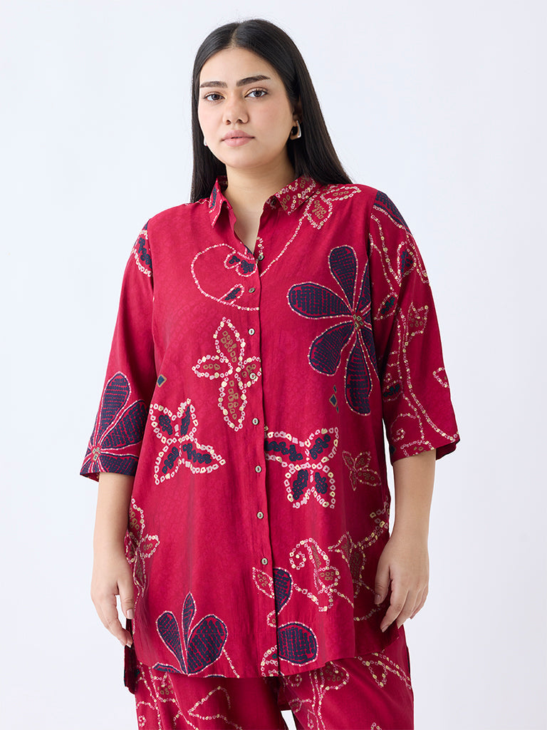 Diza Red Bandhani Pattern Tunic