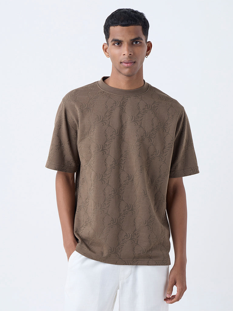 ETA Brown Botanical Pattern Relaxed-Fit T-Shirt
