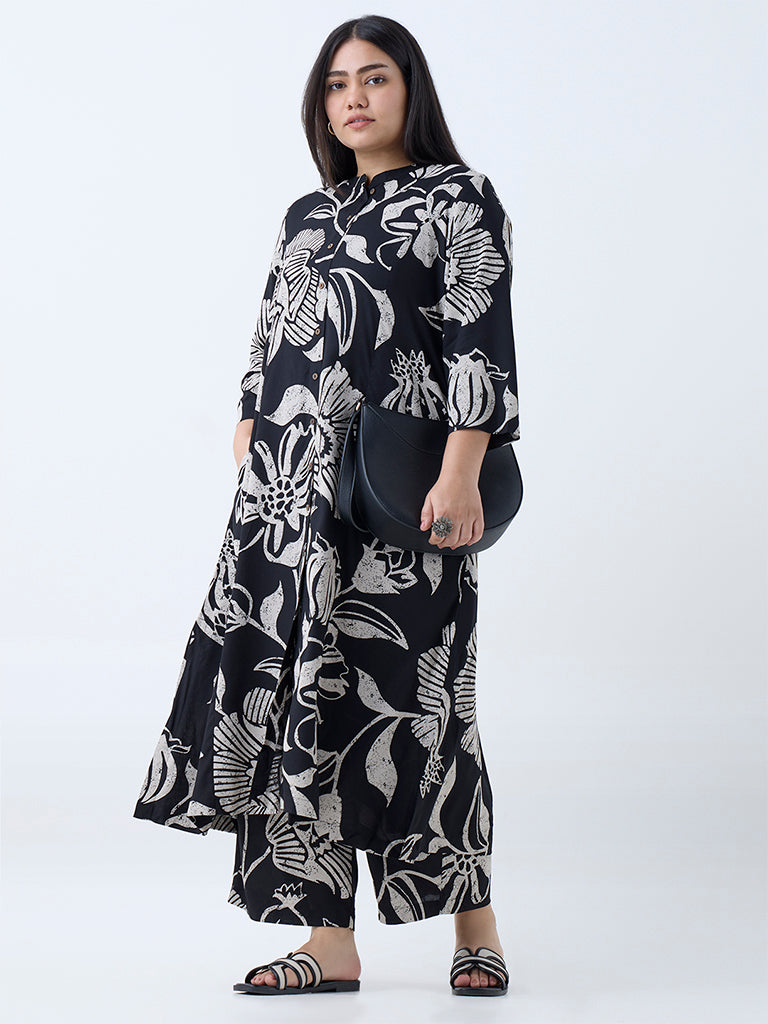 Diza Black Foliage Pattern Ethnic Pants