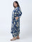 Diza Indigo Botanical Pattern A-Line Kurta