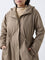 Gia Khaki Solid Hooded Long Coat