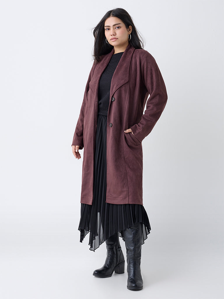 Gia Dark Brown Suede Trench Coat
