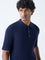 Ascot Navy Textured Relaxed-Fit Cotton-Blend Polo T-Shirt