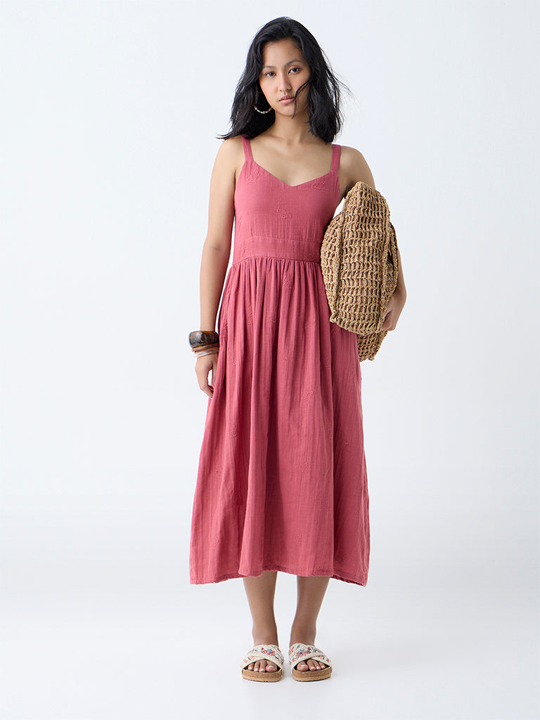 Bombay Paisley Dusty Pink Embroidered Cotton A-Line Dress