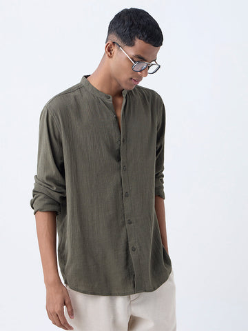 ETA Olive Textured Relaxed-Fit Cotton Shirt