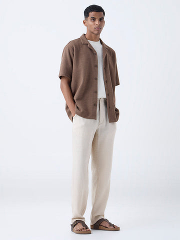 ETA Brown Textured Relaxed-Fit Cotton-Blend Shirt