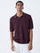 ETA Maroon Self-Striped Relaxed-Fit Cotton Polo T-Shirt